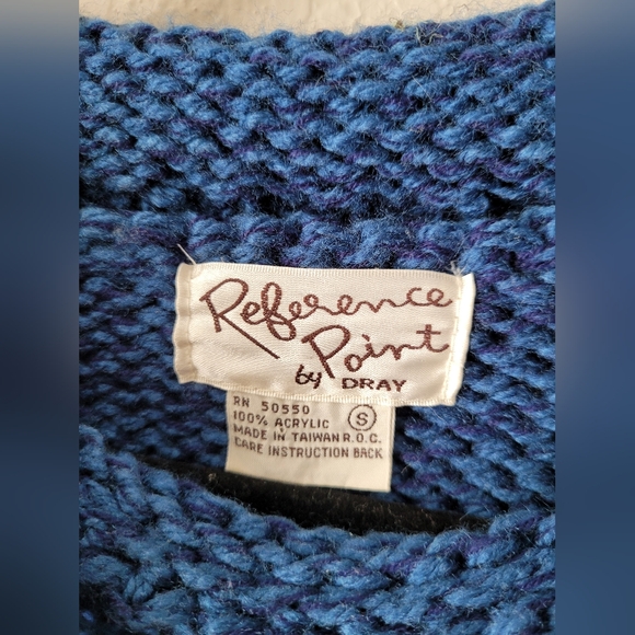 Vintage Puffed Shoulder blue and black cute sweater - Picture 3 of 7